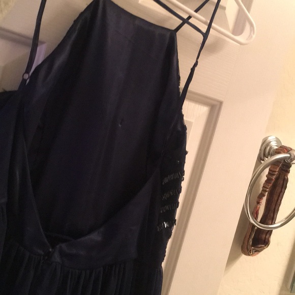 Navy Open Back Prom Dress - Picture 4 of 5